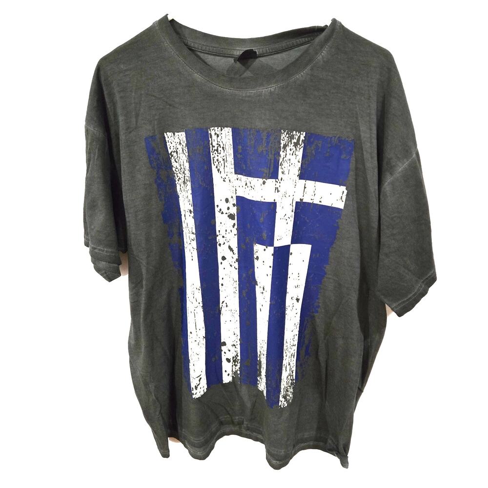 B&C Collection Sz 2XL Gray Faded Distressed Greek Flag T-Shirt